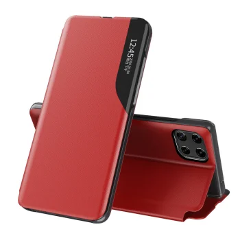 Knygutės tipo dėklas Samsung Galaxy A22 4G Hurtel Eco Leather View Case su stovu, raudonas