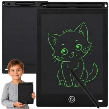12" LCD piešimo ir rašymo planšetė su pieštuku, juoda