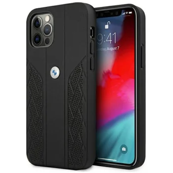 BMW dėklas iPhone 12 Pro Max telefonui Curve Perforate, juodas
