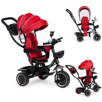 Triratukas Ecotoys JM-066-9 RED su apsukama kėdute ir stogeliu, raudonas