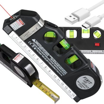 Laser Level with 2.5m Tape Measure and USB Charging, 3 Modes, Black
