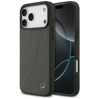 Mercedes Leather Large Laurel Leave MagSafe dėklas telefonui iPhone 17 Pro Max, pilkas