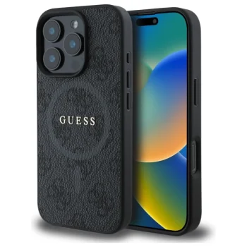 Guess 4G Ring Classic Logo MagSafe dėklas, skirtas iPhone 16 Pro Max, juodas
