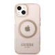 Guess Gold Outline Translucent MagSafe dėklas iPhone 13 telefonui, rožinis