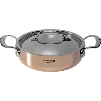 De Buyer Prima Matera žemas puodas su dangčiu 20 cm, 1.8 l, varis/nerūdijantis plienas