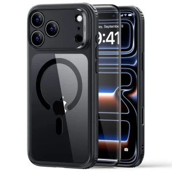 ESR Classic Hybrid MagSafe dėklas su apsauginiu stiklu iPhone 18 Pro Max / 17 Pro Max, Clear Black