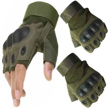 Fingerless Tactical Gloves, Size XL, Khaki