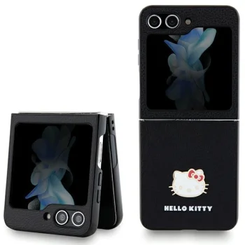 Dėklas Samsung Galaxy Z Flip 5 Case Metal Logo Kitty Head, juodas