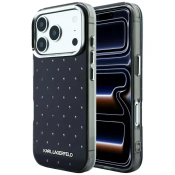 Karl Lagerfeld IML Rhinestones Allover dėklas iPhone 17 Pro / 18 Pro, juodas