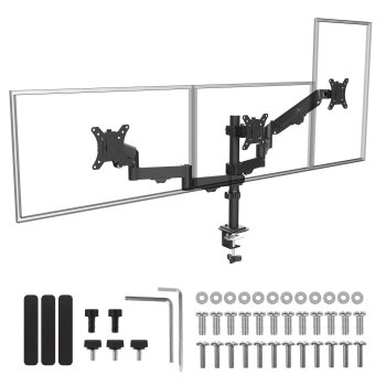 Maclean MC-137 trijų monitorių stalinis laikiklis (17"-27", 8kg, dujinė spyruoklė), juodas