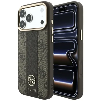 Guess 4G Stripe Round and Classic Logos MagSafe dėklas iPhone 17 Pro Max / 18 Pro Max, rudas