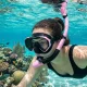 Panoramic Snorkeling Mask and Dry Top Snorkel Set, pink-black