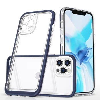 Clear Case for iPhone 12 Pro Hybrid Armor 3 in 1 with Blue Frame