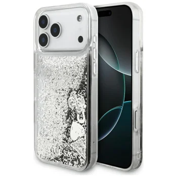 Guess Liq. Glitter 4 Charms Case for iPhone 17 Pro Max, Silver