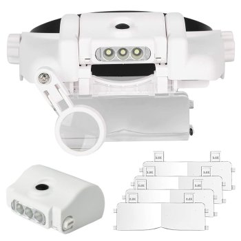 Headband Magnifier with 3 LED Lights and 6 Detachable Lenses