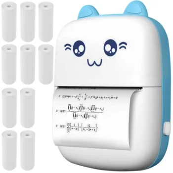 Izoxis Portable Mini Thermal Printer with 11 Rolls, Blue/White