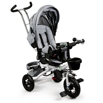 Ecotoys triratukas su 360° pasukama kėdute ir stogeliu, pilkas