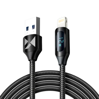 Wozinsky WUALC2 USB-A to Lightning Cable with LED Display, 2.4A, 2m, Black