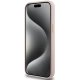 Guess Silicone Script dėklas su metaliniu logotipu ir rėmeliu iPhone 15 Pro, rožinis