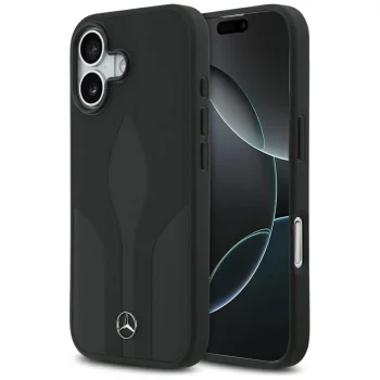 Mercedes dėklas iPhone 17 telefonui Leather The Move MagSafe, juodas