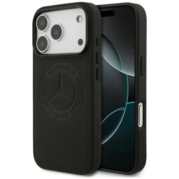 Mercedes Leather Vintage Logo MagSafe dėklas iPhone 17 Pro telefonui, juodas