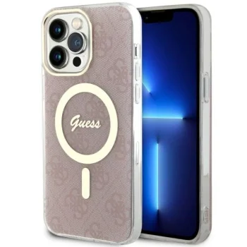 Guess dėklas iPhone 14 Pro Max telefonui 4G MagSafe, rožinis