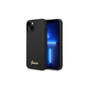 Guess Silicone Vintage Gold Logo dėklas, skirtas iPhone 14 Pro, juodas