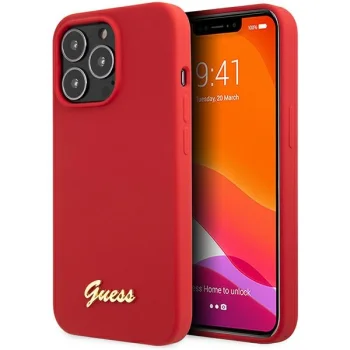 Guess iPhone 13 Pro Max Case Silicone Vintage Gold Logo, Red
