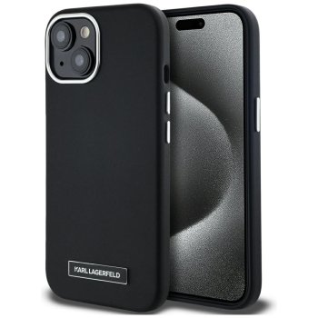 Karl Lagerfeld FW Metal Plate MagSafe dėklas telefonui iPhone 15, juodas