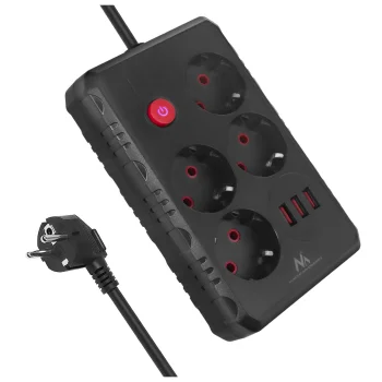 Ilgintuvas Maclean MCE393 B, 4 lizdai, 3x USB, 2500 W, 3 m, juodas