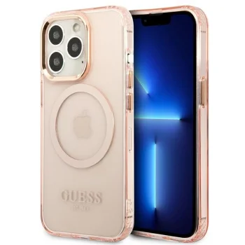 „Guess Gold Outline Translucent MagSafe“ dėklas „iPhone 13 / 13 Pro“, rožinis