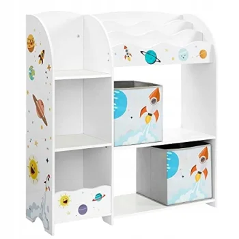 Kids Toy Storage Organizer with Bookshelf, 5 Shelves and 2 Fabric Bins