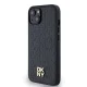 DKNY dėklas iPhone 15 / 14 / 13 Leather Monogram Metal Logo MagSafe, juodas