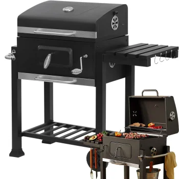 Charcoal Garden Grill with Lid, Two Grates and Thermometer