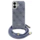 Guess dėklas iPhone 16 telefonui su virvele Crossbody Cord 4G Print, mėlynas