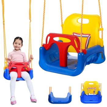 3 in 1 Kids Garden Swing Adjustable Seat with Backrest for Toddlers, blue