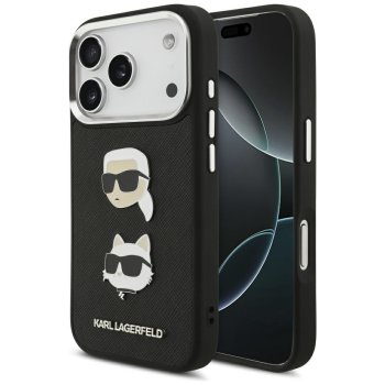 Karl Lagerfeld FW Grained Karl & Choupette Heads Pins & Logo iPhone 17 Pro Case - Black
