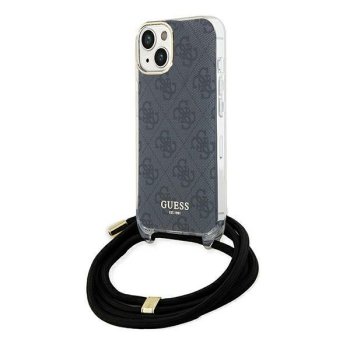 Guess dėklas iPhone 15 / 14 / 13 su virvele Crossbody Cord 4G Print, juodas