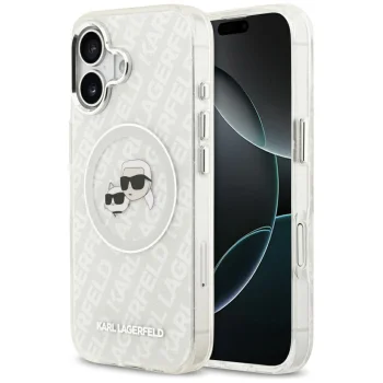 Karl Lagerfeld IML Glitter Karl & Choupette MagSafe dėklas iPhone 17, pilkas