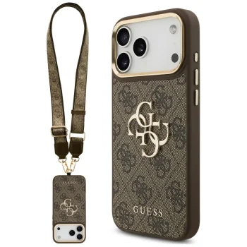 Guess 4G case for iPhone 18 Pro / 17 Pro with wide strap, brown