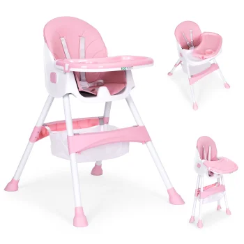 Ecotoys Baby High Chair with Basket and 5-Point Harness, Pink