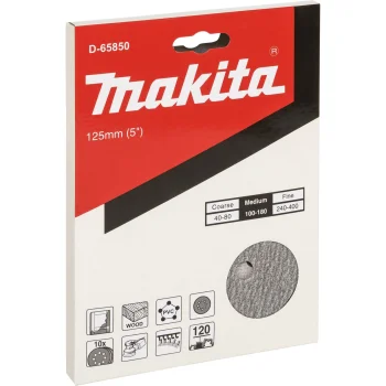 Šlifavimo diskai su kibuku Makita 125 mm, P120, 8 skylės, 10 vnt.