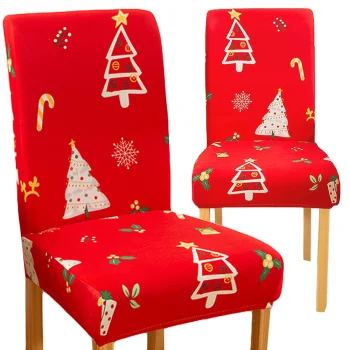 Christmas Chair Cover with Elastic Band, Stretch, Universal Size, Red