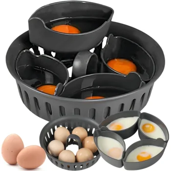 2-in-1 Egg Cooking Insert & Steamer Basket for Food Processor, Holds 6 Eggs, Grey