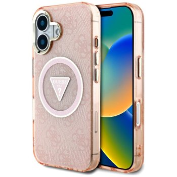Guess IML Metal Glitter 4G MagSafe dėklas telefonui iPhone 16, rožinis