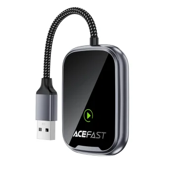 Belaidis automobilinis adapteris Acefast QC1 CarPlay ir Android Auto, pilkas