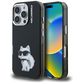 Karl Lagerfeld IML Aquarelle Choupette & Logo dėklas iPhone 16 Pro Max, juodas