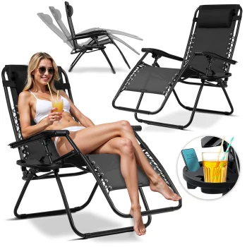 Sofotel Chillwell Folding Garden Sun Lounger with Cushion, Set of 2, Black