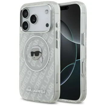 Karl Lagerfeld iPhone 17 Pro dėklas IML Karl Head Logo MagSafe, pilkas