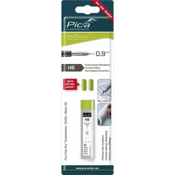 Pica Fine-Dry grafito šerdelės HB 0.9 mm, 24 vnt. su 2 trintukais